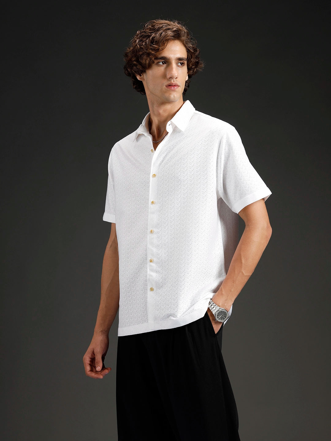 Wrogn Casual Textured Slim Fit Shirt | White