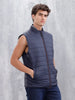 Men's Solid Casual Puffer Jacket  | Navy Blue