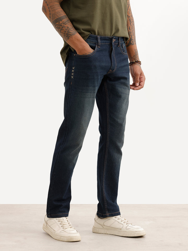 Slim Fit Faded Denim Jeans | Blue