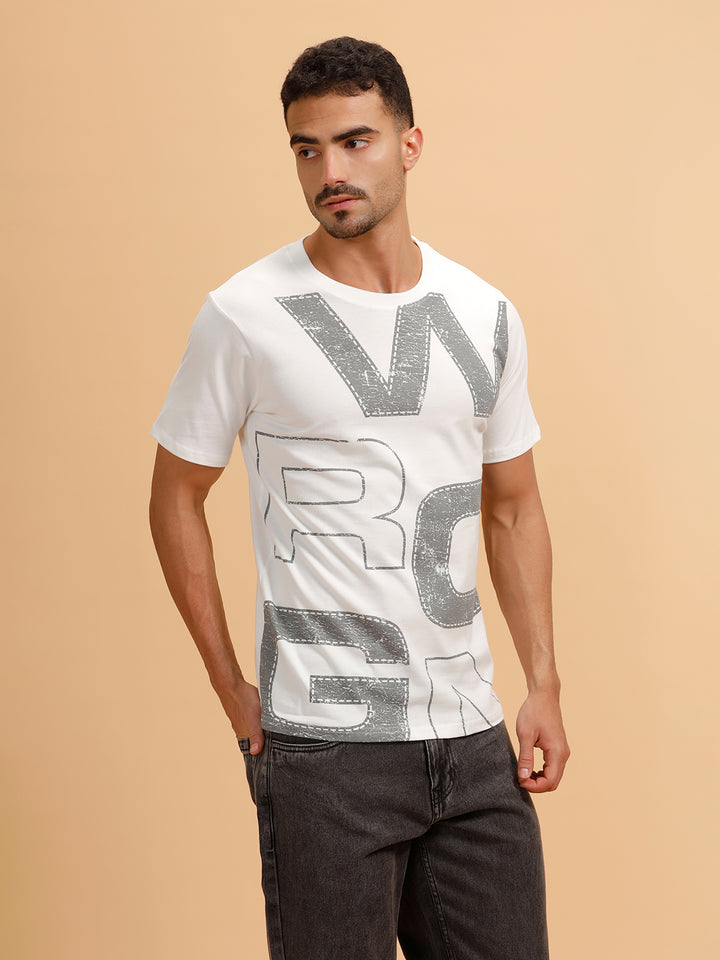Patchwork Text Printed T-Shirt | White