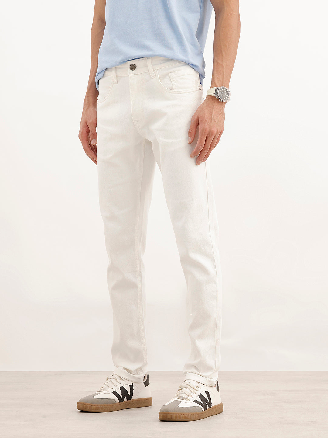 Solid Slim Fit Denim Jeans | White