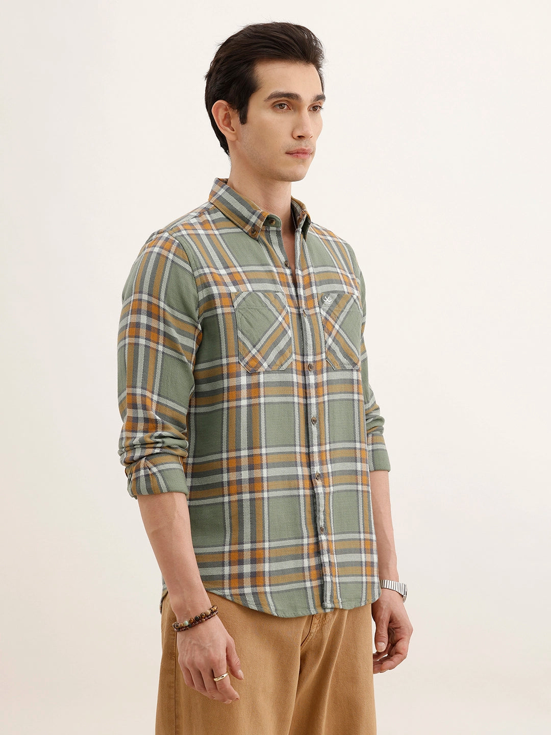 Textured Regular Fit Checkered Shirt | Green