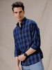 Abstract Checks Navy Blue Shirt