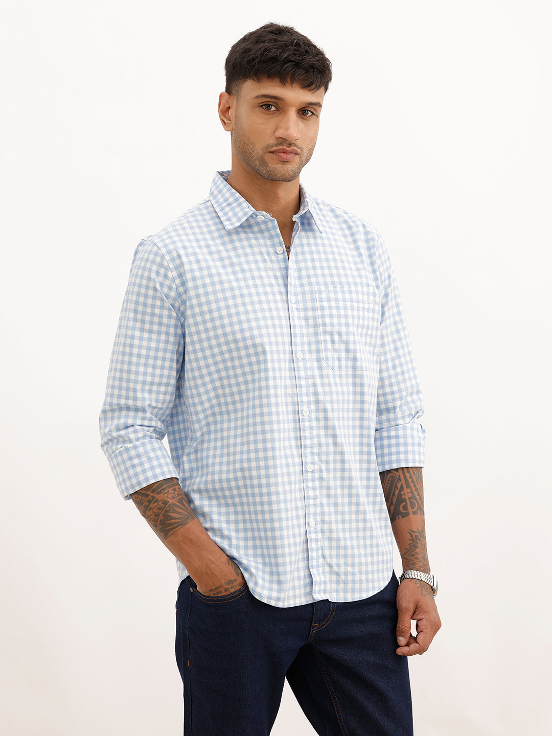 Regular Fit Checkered Full Sleeve Shirt | Light Blue | WWSH0809MAZ