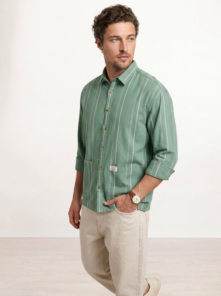 Oversized Double Pocket Shirt | Green