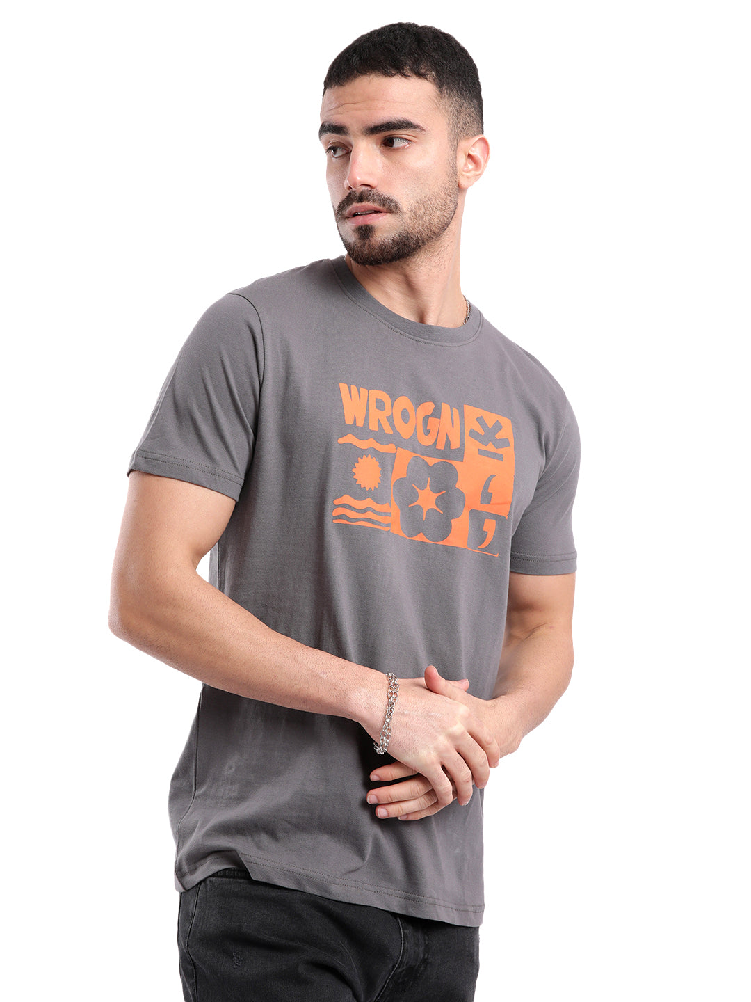 Elite Charcoal Chest Printed T-Shirt