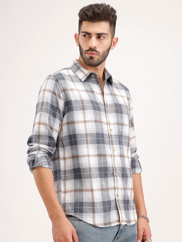 Slim Fit Checkered Full Sleeve Shirt | Blue