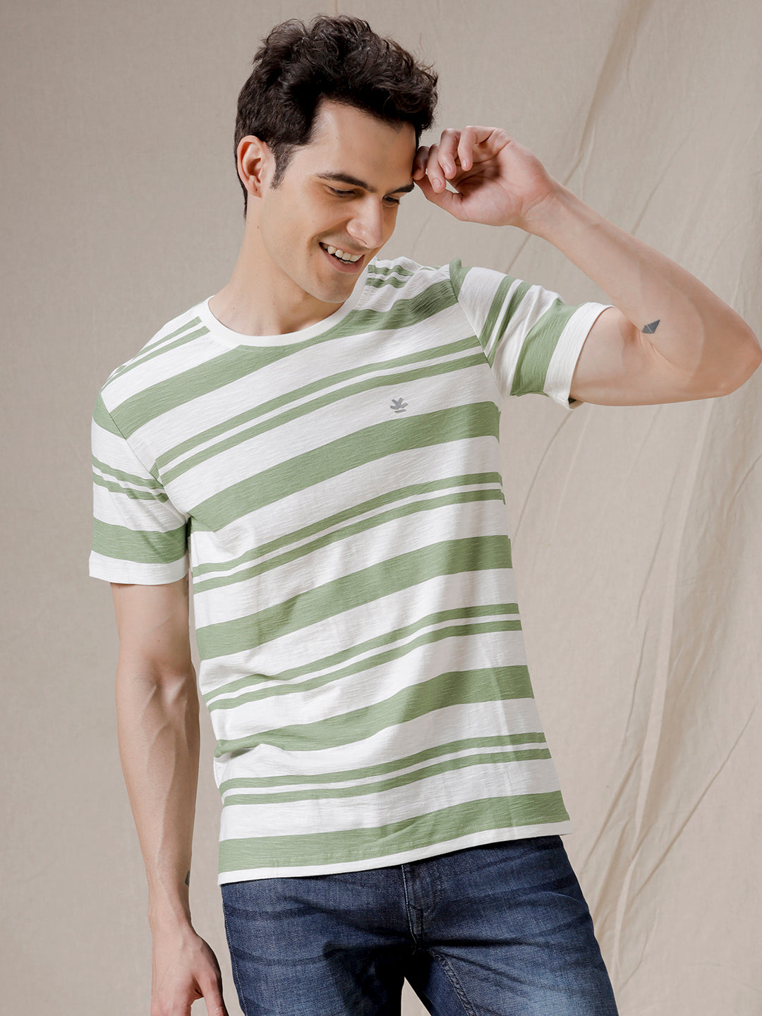 Reverse Print Striped T-Shirt