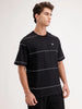 Oversized Printed Striped T-Shirt | Black
