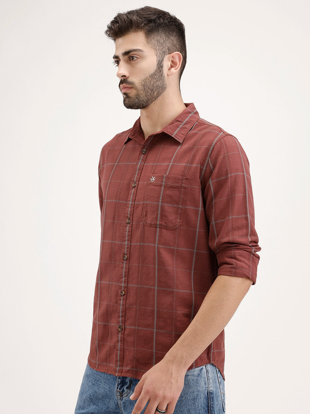 Regular Fit Checkered Shirt | Brown