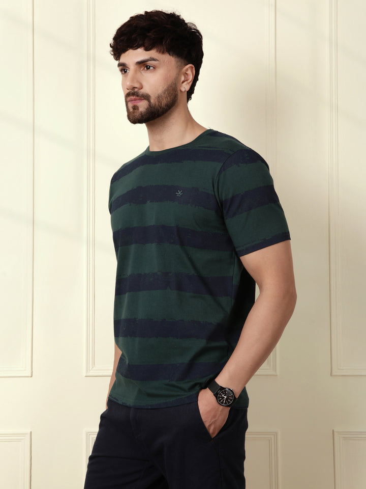 Casual Slim Fit Striped T-Shirt | Green