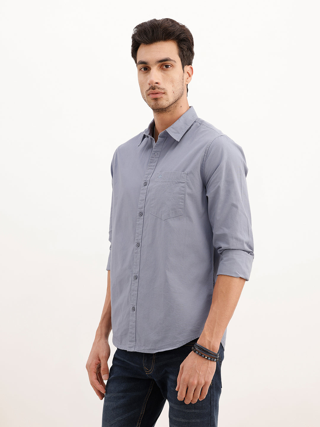 Solid Regular Fit Full Sleeve Shirt | Grey | WWSH9149F