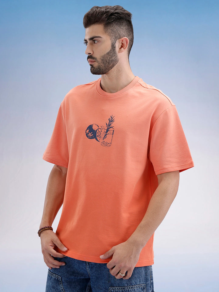 Oversized Fit Front Printed T-Shirt | Peach