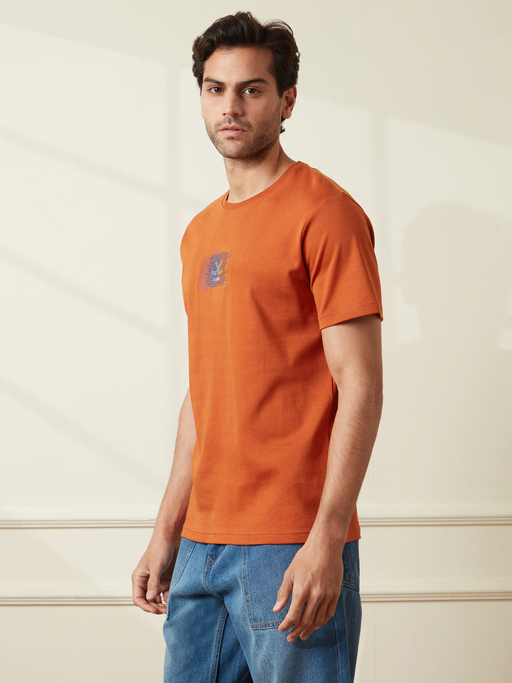 Embroidered Slim Fit T-Shirt | Rust