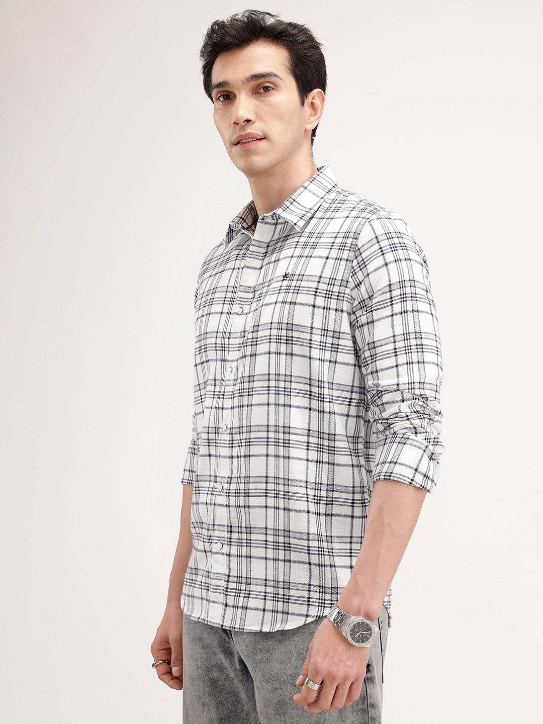 Slim Fit Checkered Shirt | White