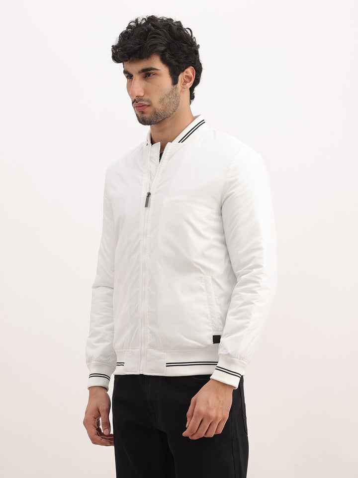 Classic Slim Fit Tipping Collar Bomber Jacket | White