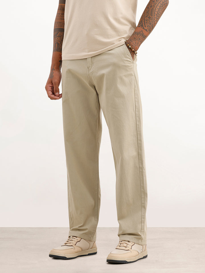 Classic Solid Loose Fit Trouser | Beige