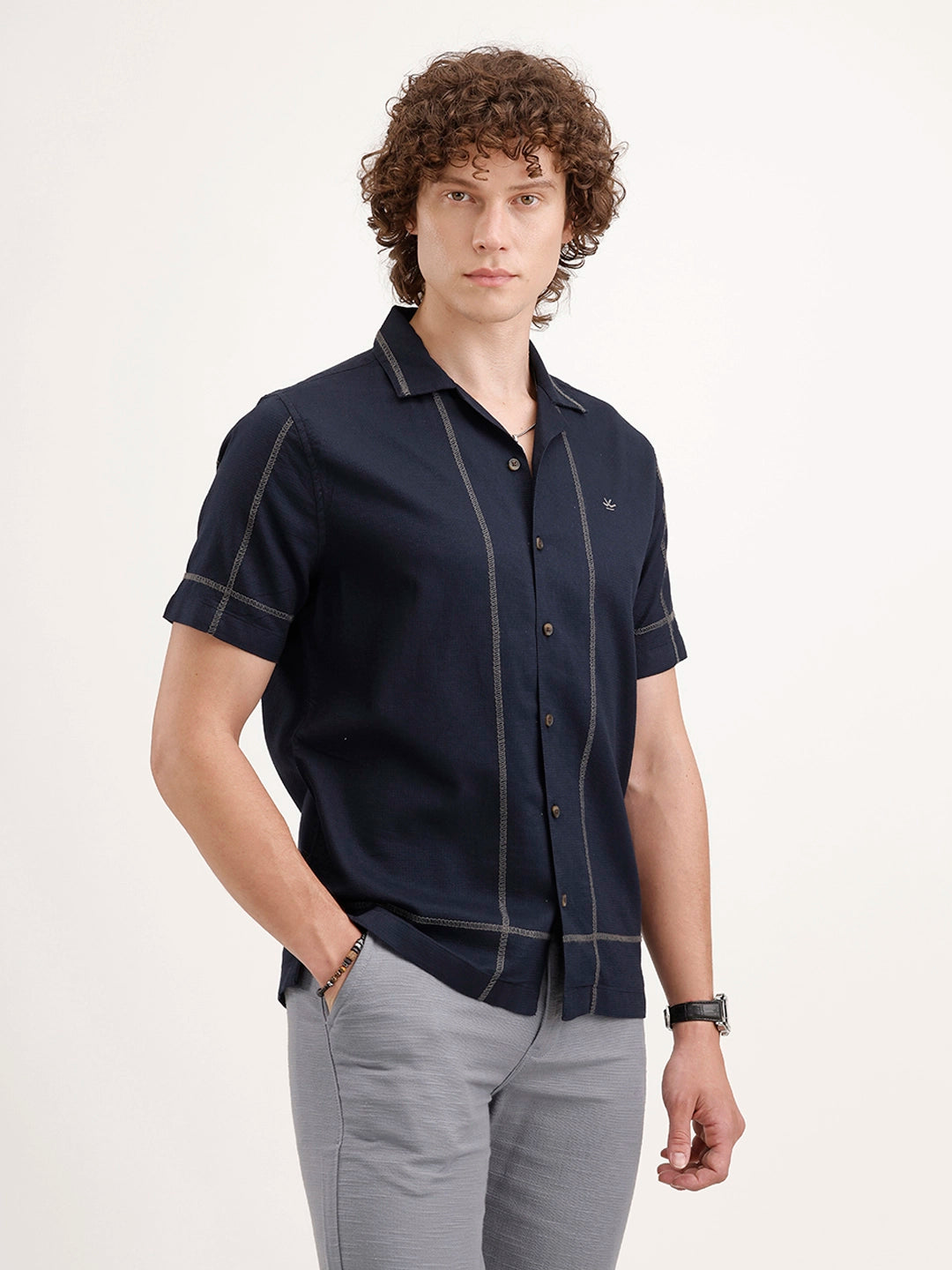 Resort Collar Slim Fit Shirt | Navy Blue