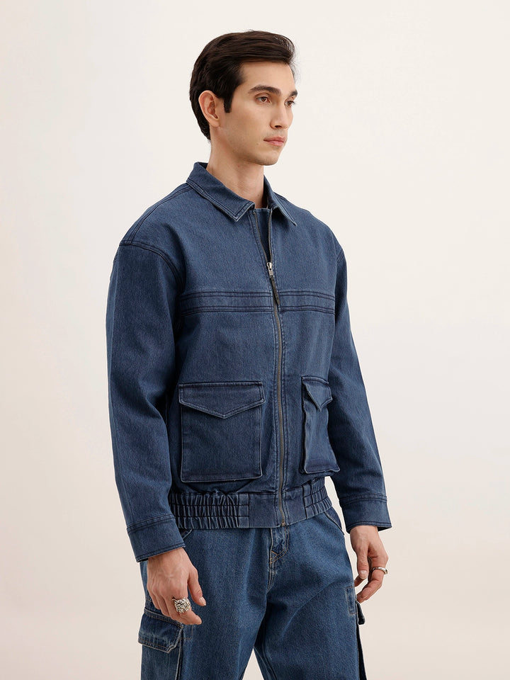Oversized Zipper Denim Jacket | Blue