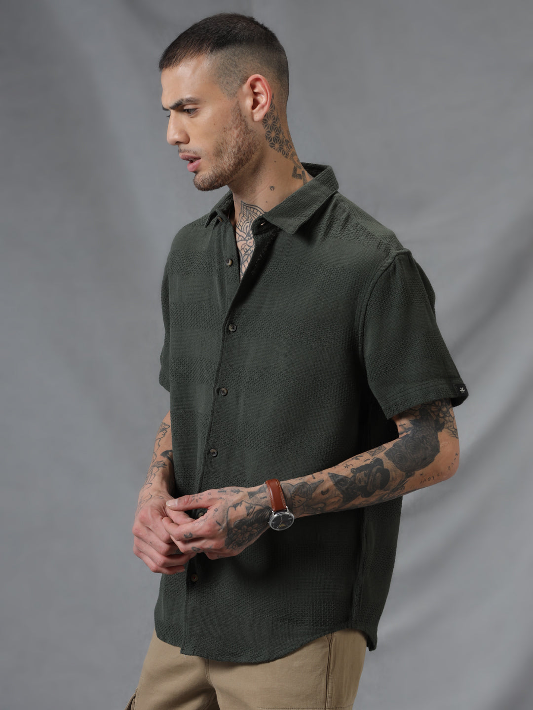 Olive Dobby Short Sleeve Shirt