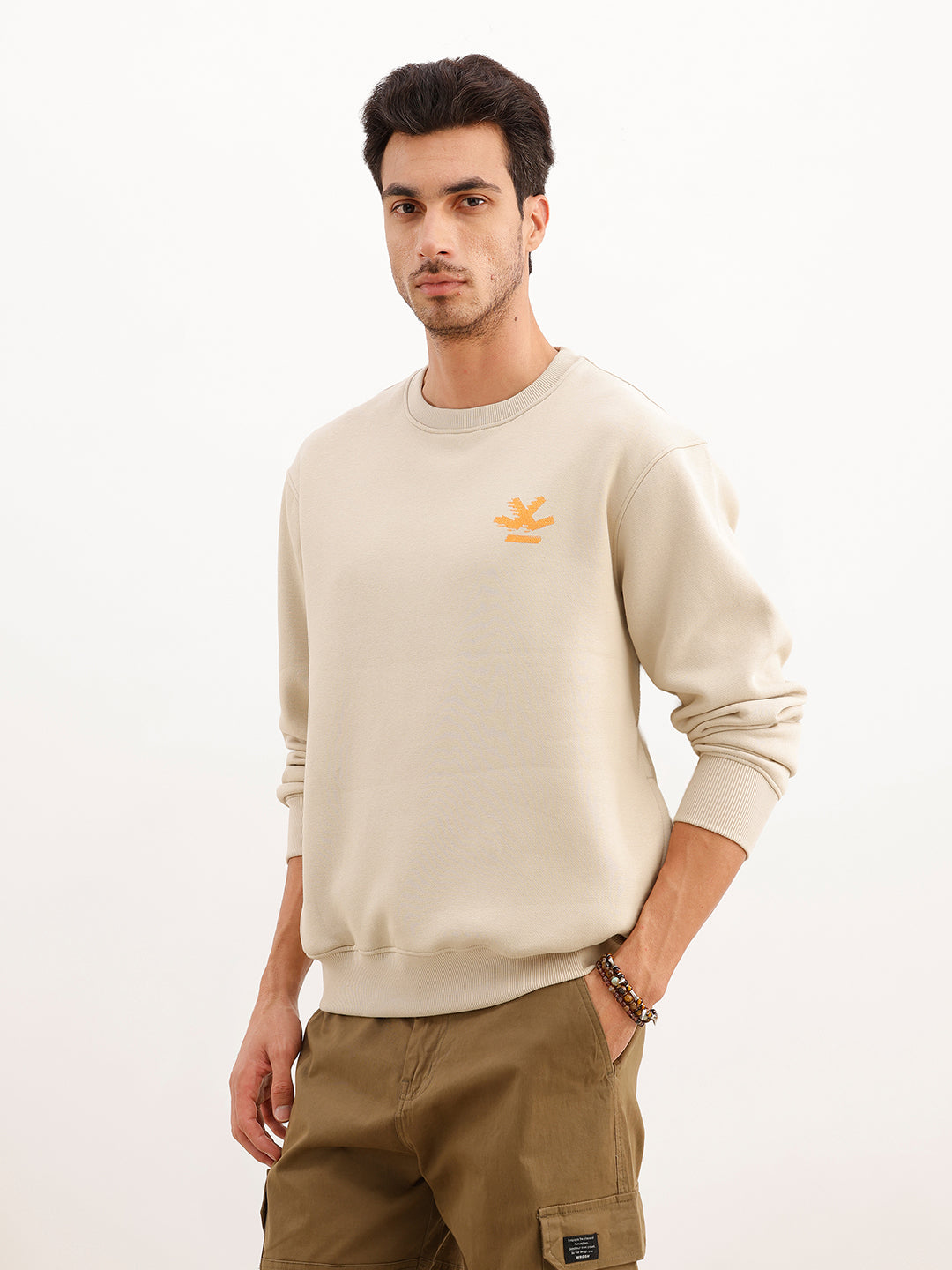 Solid Foil Printed Sweatshirt | Beige | WVSS9004F