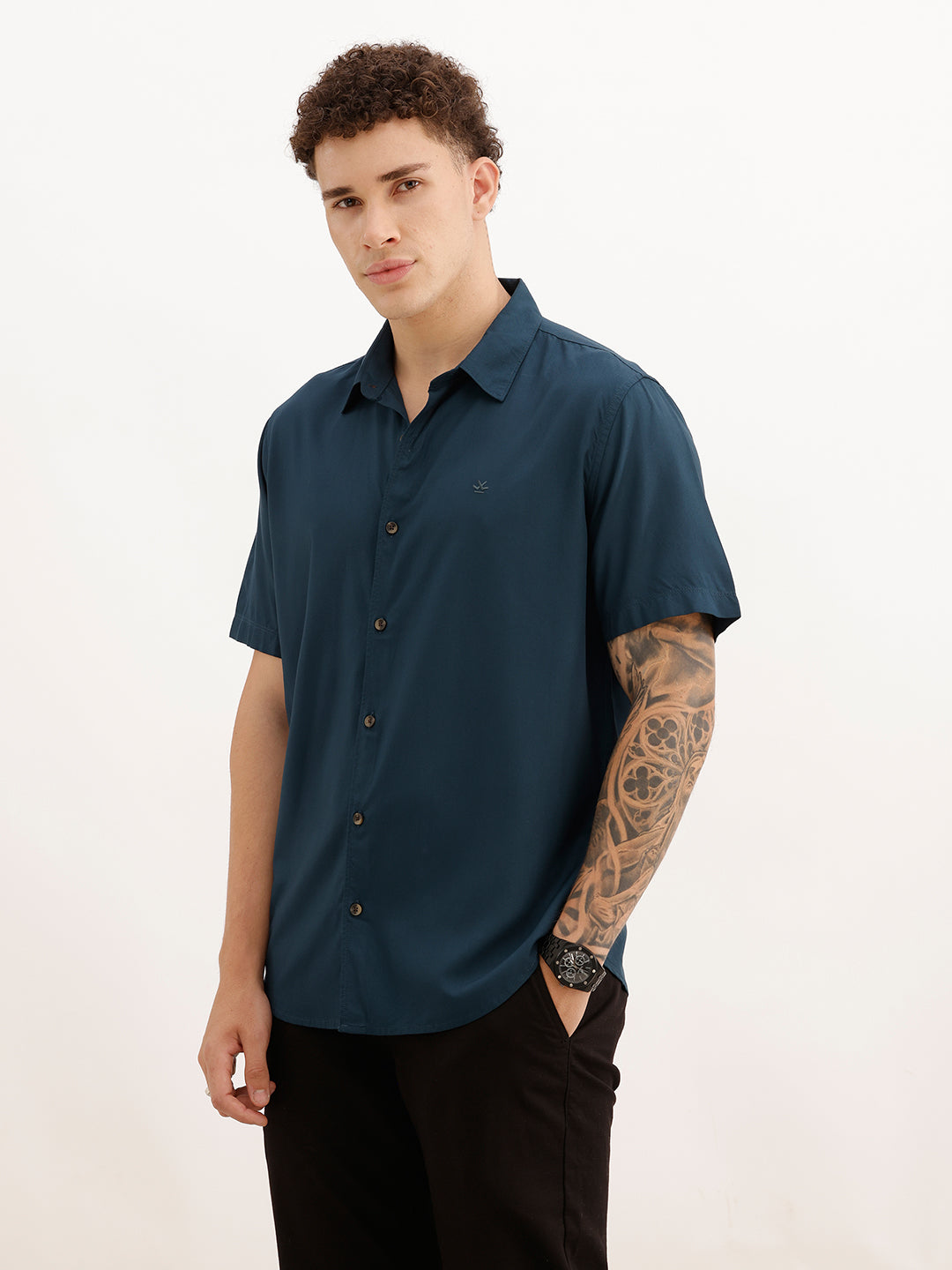Slim Fit Viscose Bamboo Half Sleeve Shirt | Teal | WSH02HSSL0001S