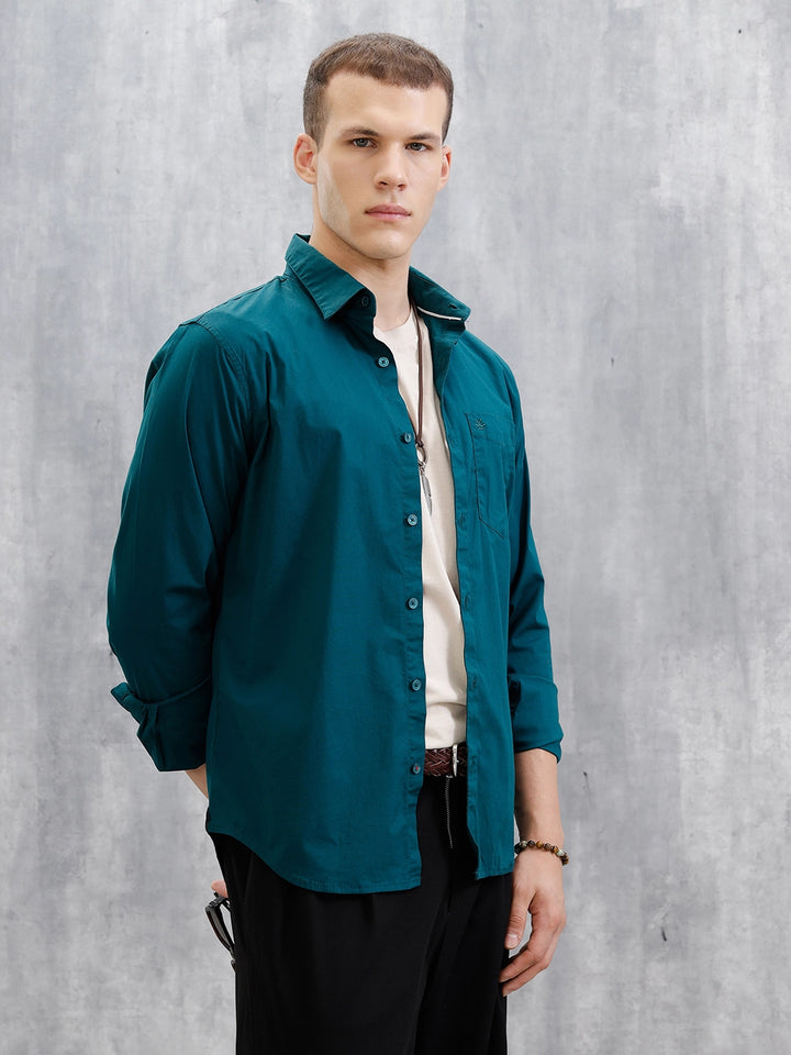 Solid Lycra Blend Shirt | Teal