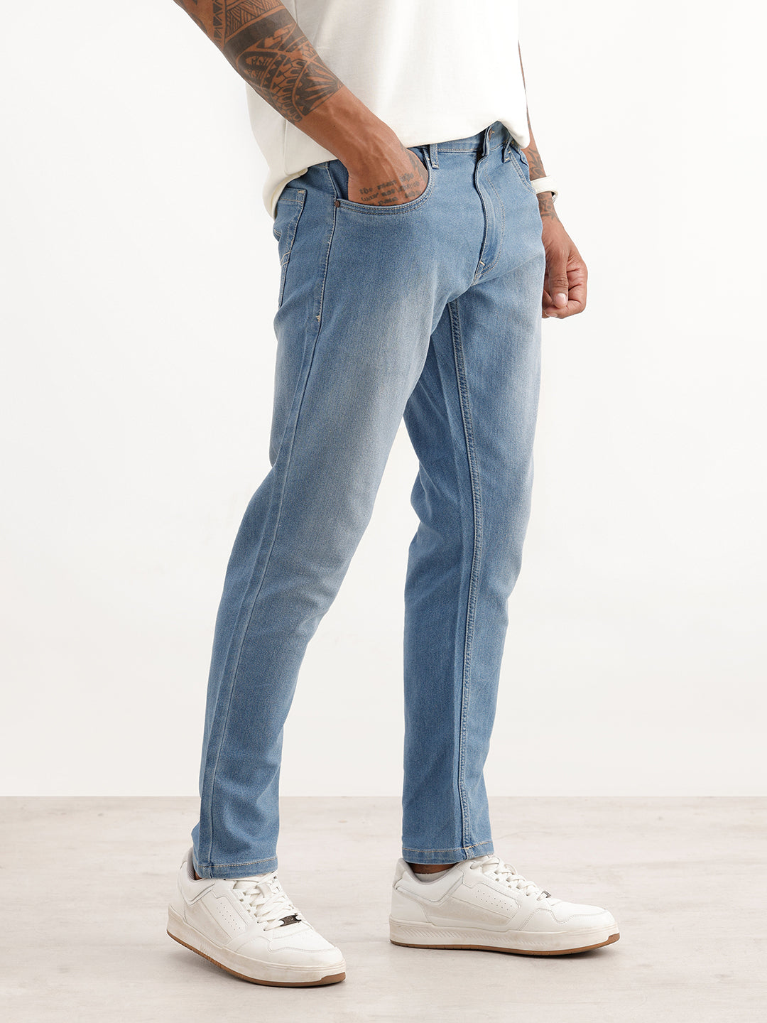 Washed Slim Cropped Denim Jeans | Light Blue