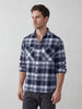 Men's casual checkered pattern double pocket shirt | Blue