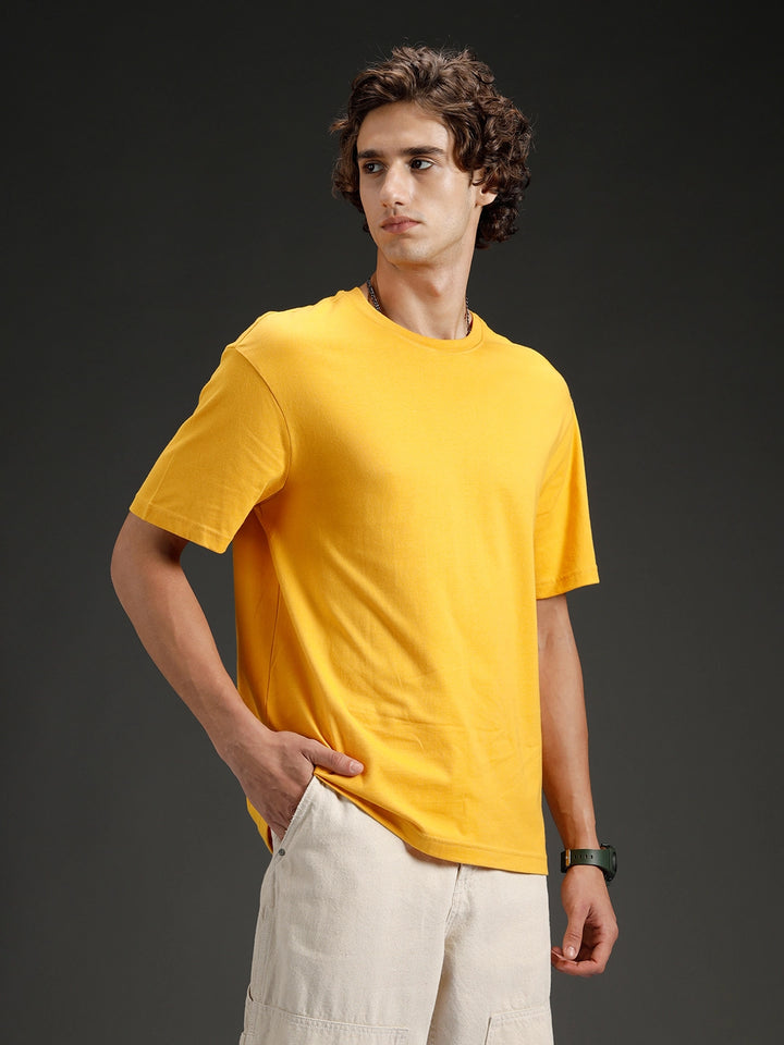 Wrogn Men's Solid Casual Oversized Tee | Orange