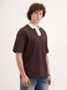 Oversized Contrast Collar T-Shirt | Brown