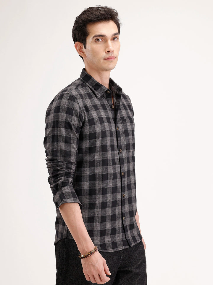 Slim Fit Checkered Shirt | Black