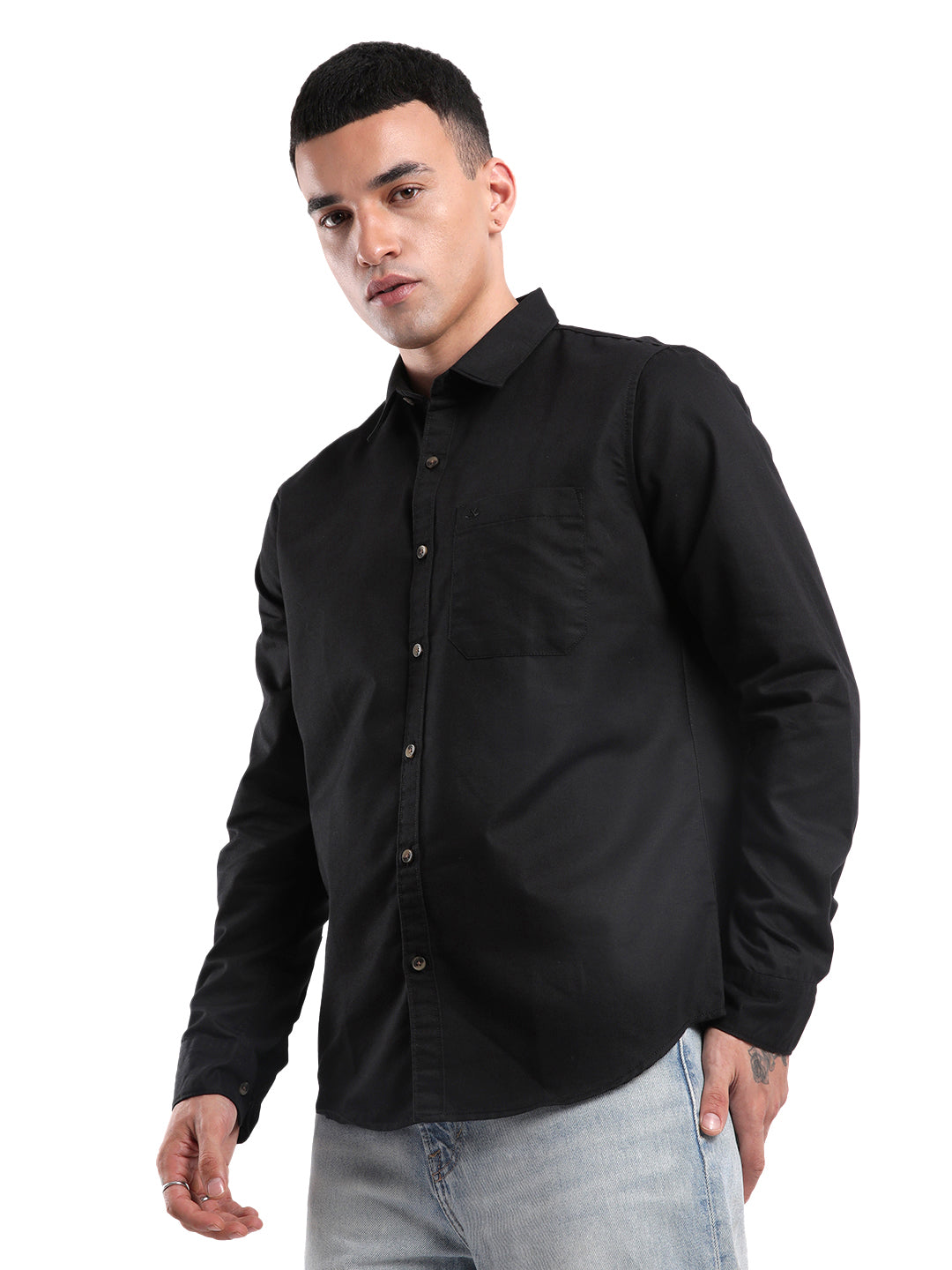 Black Depth Spread Collar Shirt