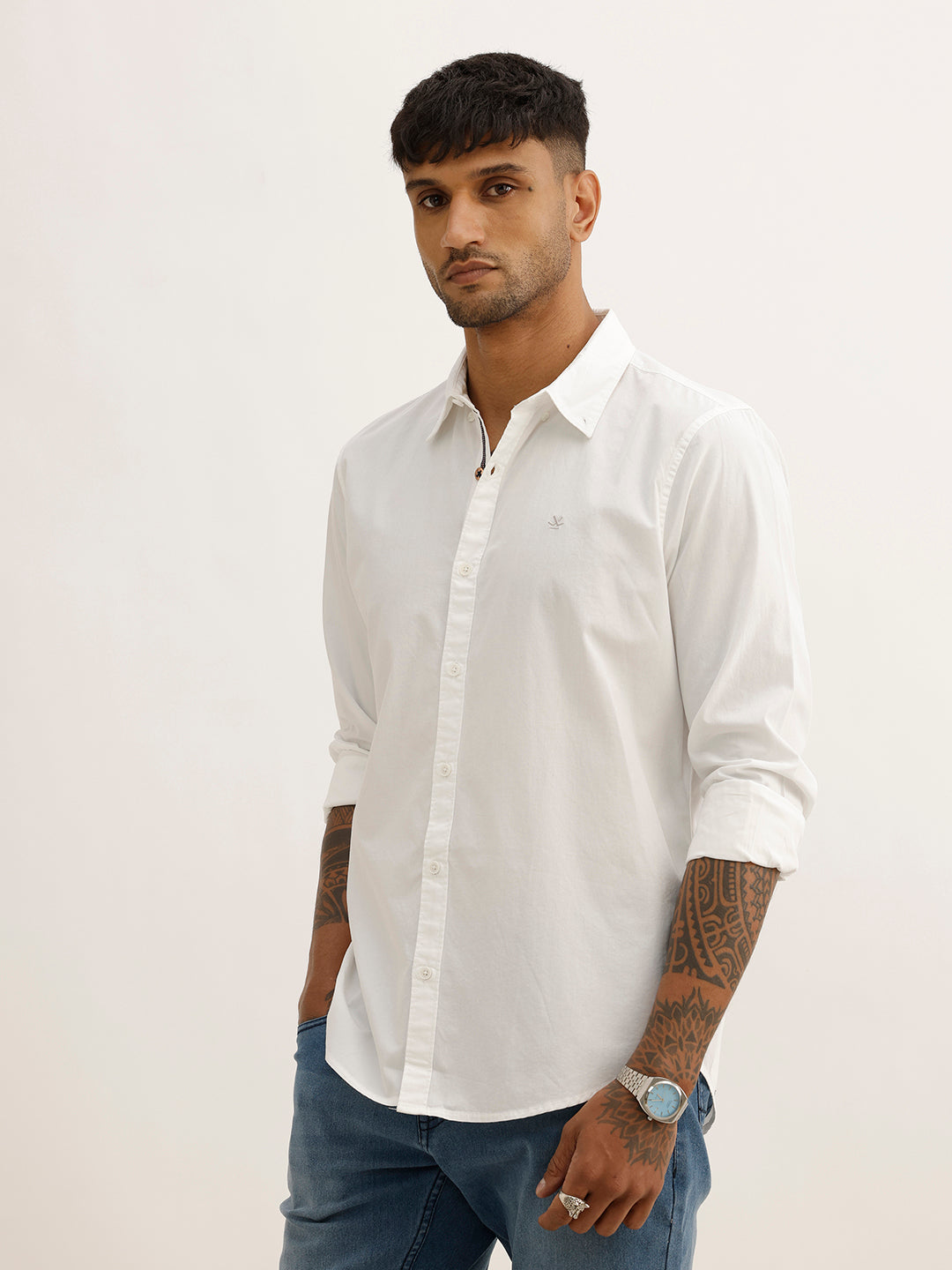 Solid Regular Fit 100% Cotton Shirt | White