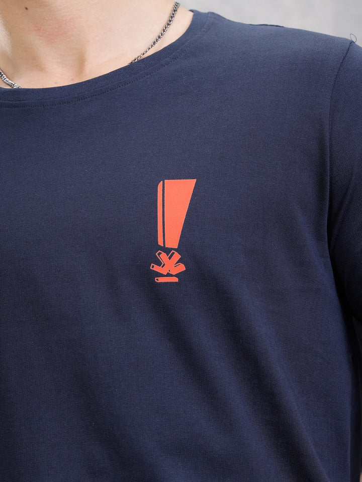 Regular Fit Solid T-shirt With Logo Print | Blue