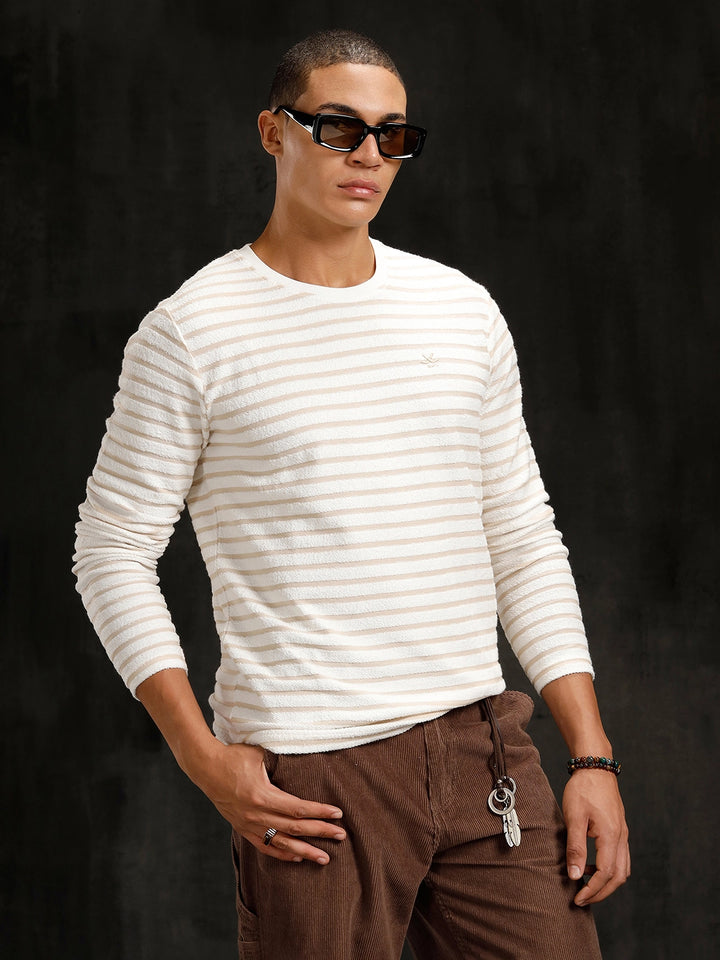 Textured Loose Knit Slim Fit T-Shirt | White