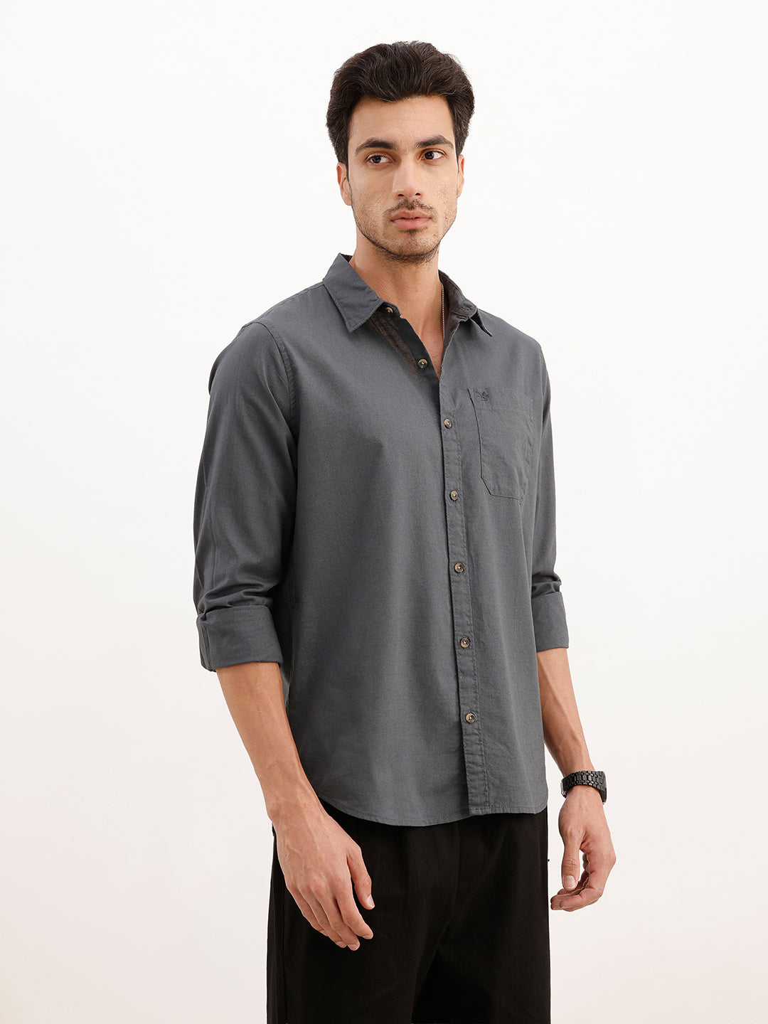 Solid Regular Fit Full Sleeve Shirt | Grey | WWSH9008F