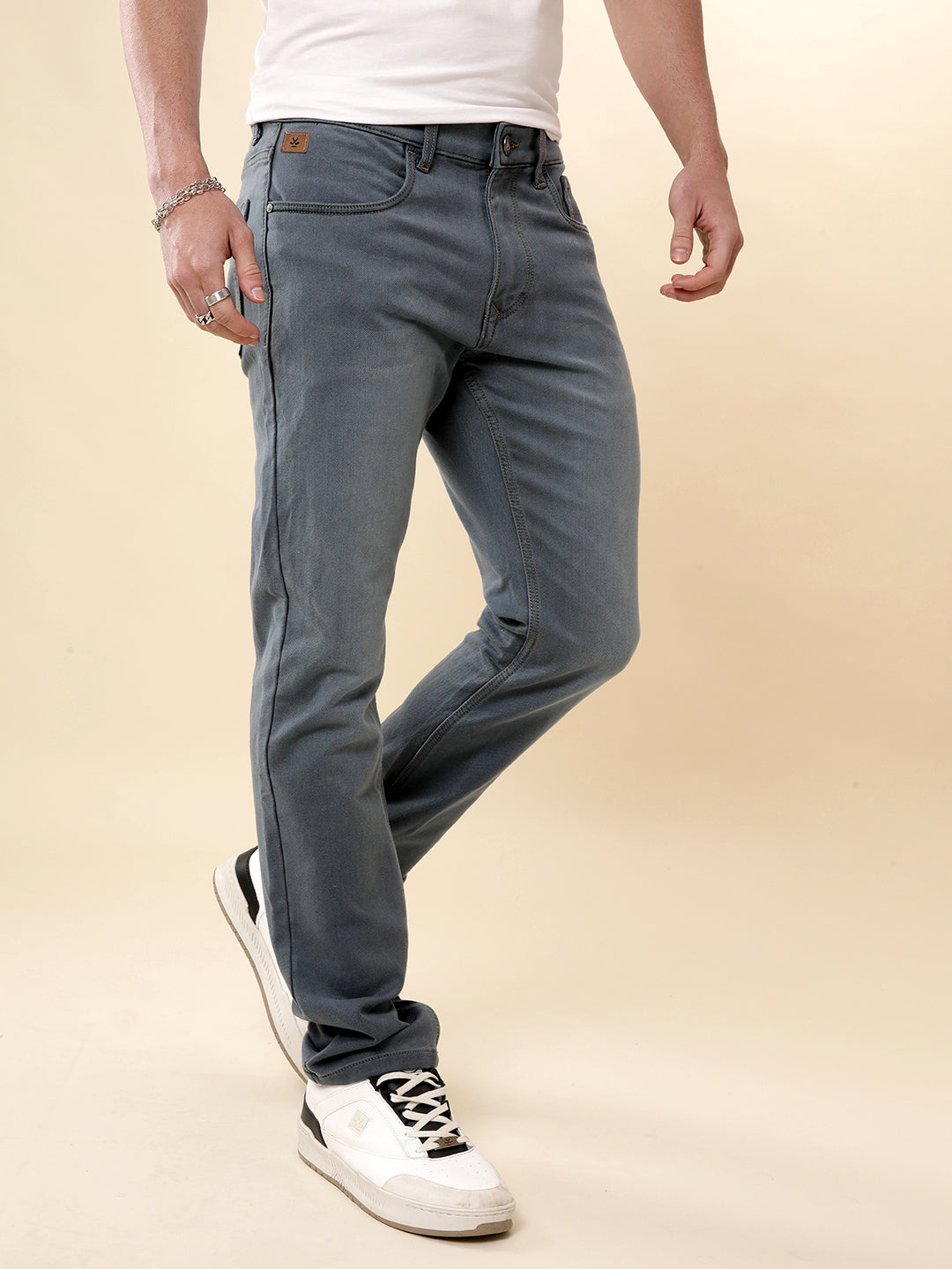 Solid Blue Straight Fit Jeans