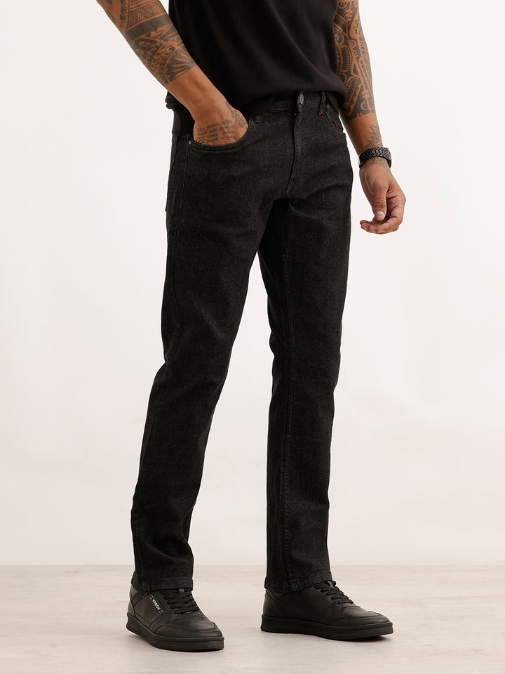 Washed Straight Fit Denim Jeans | Black