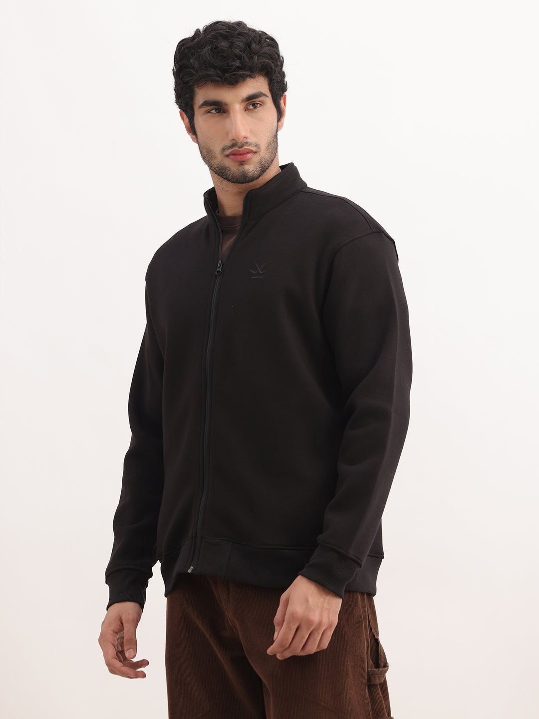 Solid Comfort Fit Zipper Jacket | Black