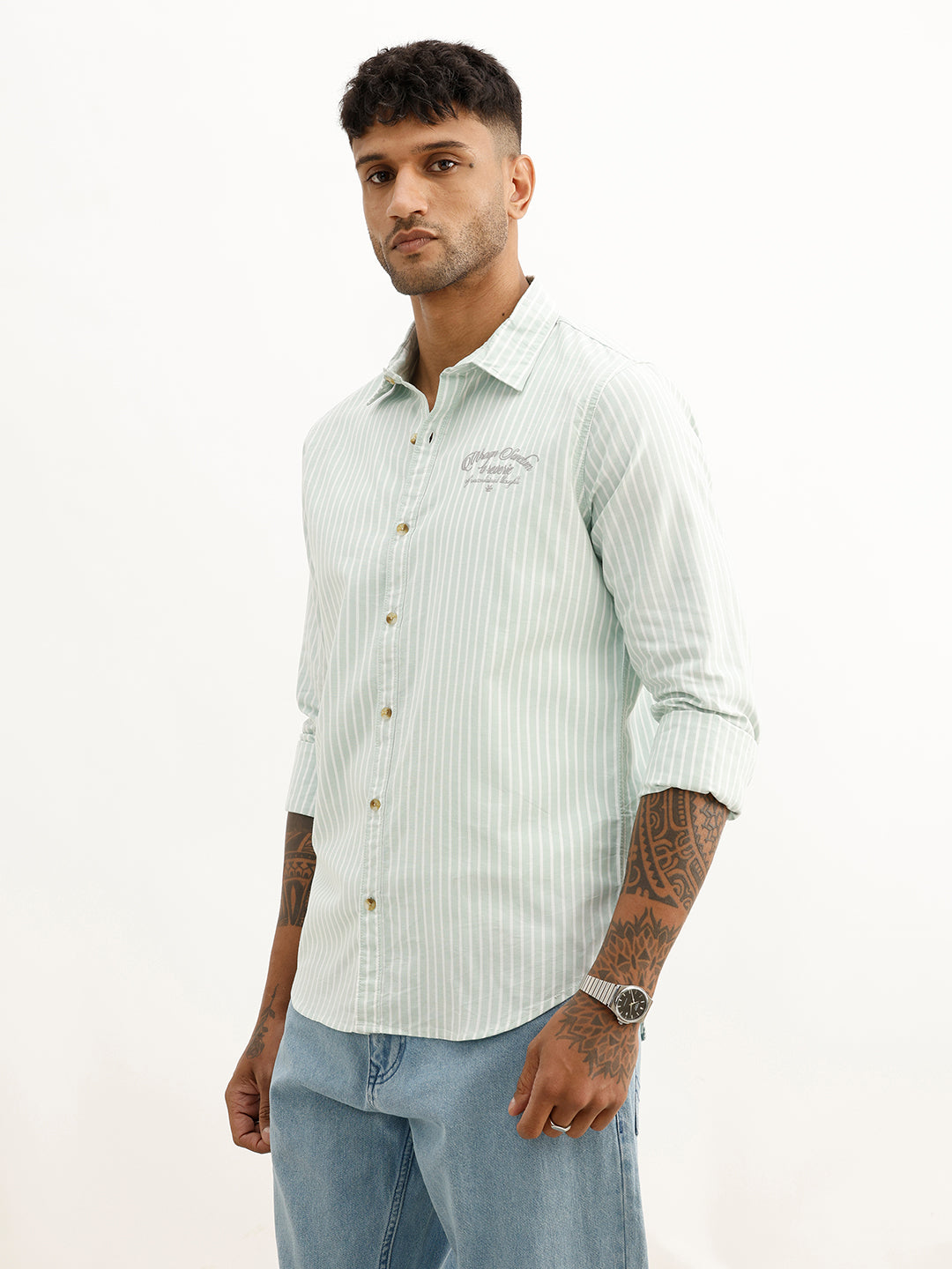 Slim Fit Embroidered Detail Shirt | Green