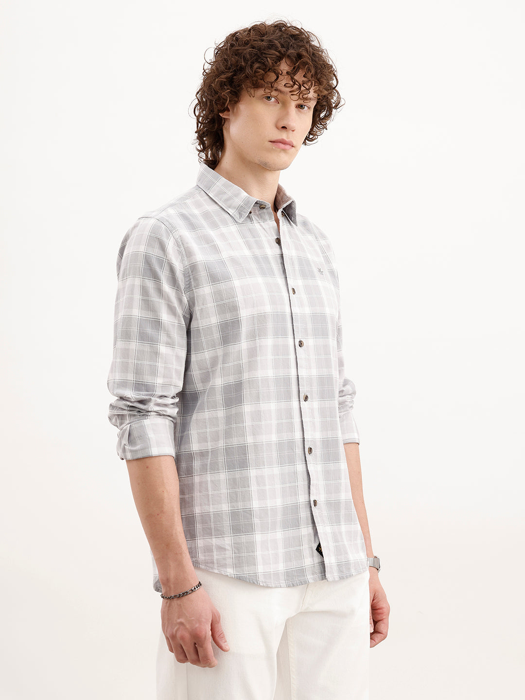Slim Fit Checkered Shirt  | Grey