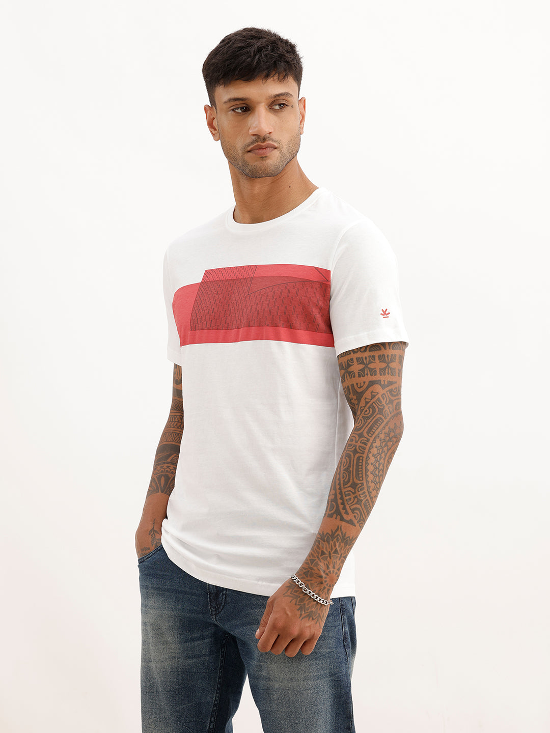 Slim Fit Placement Printed T-Shirt | White
