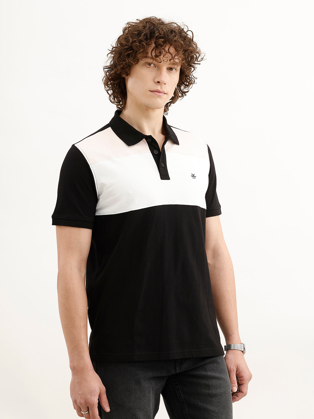 Slim Fit Colour Blocked Polo T-Shirt | Black
