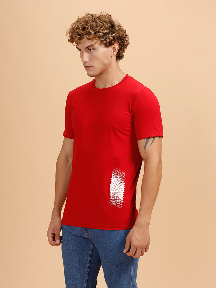Placement Print Regular Fit T-Shirt | Red