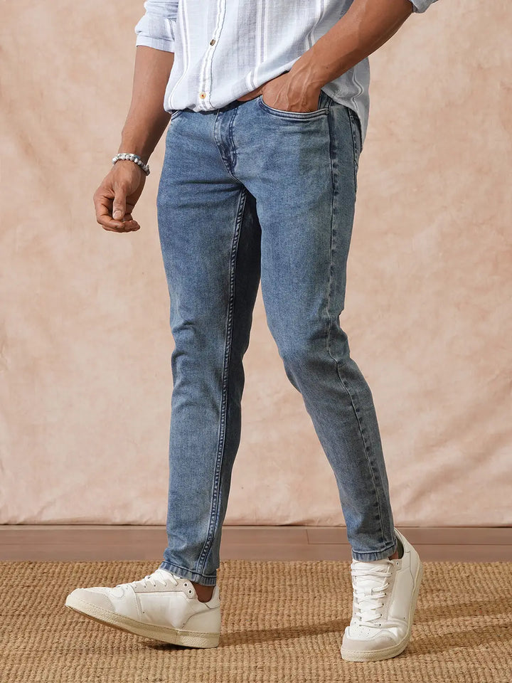 Heavy Fade Skinny Crop Jeans | Light Blue