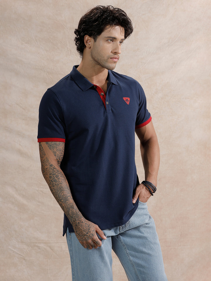 Solid Slim Fit Polo T-Shirt  | Navy Blue