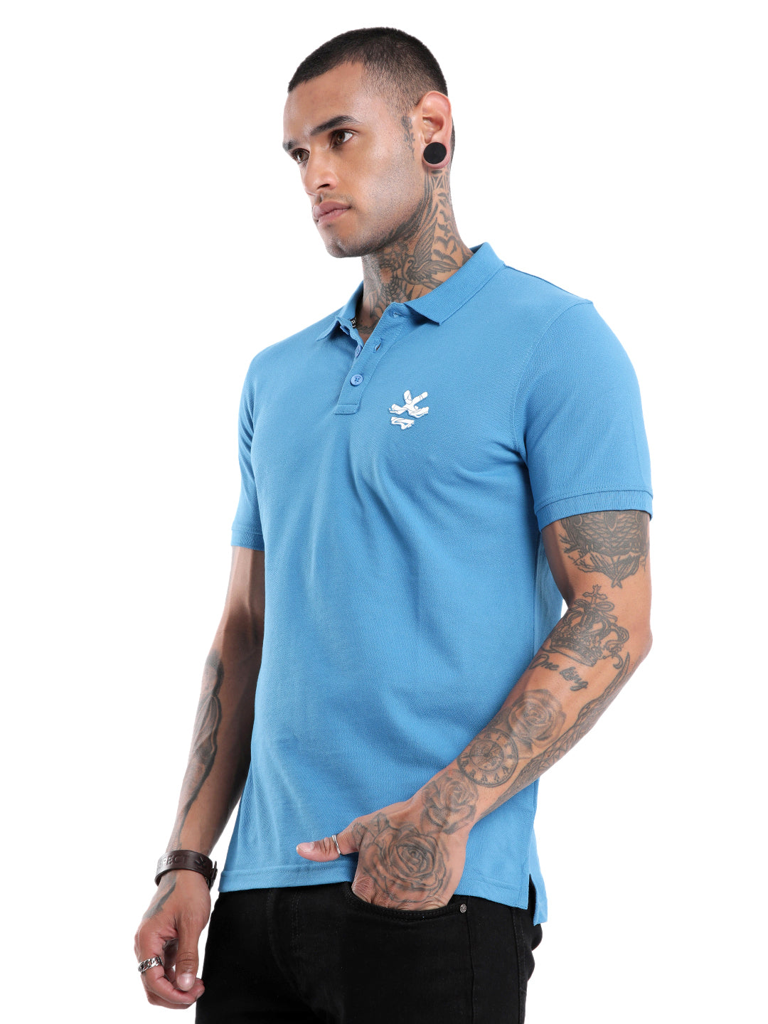 Solid Blue Logo Polo T-Shirt