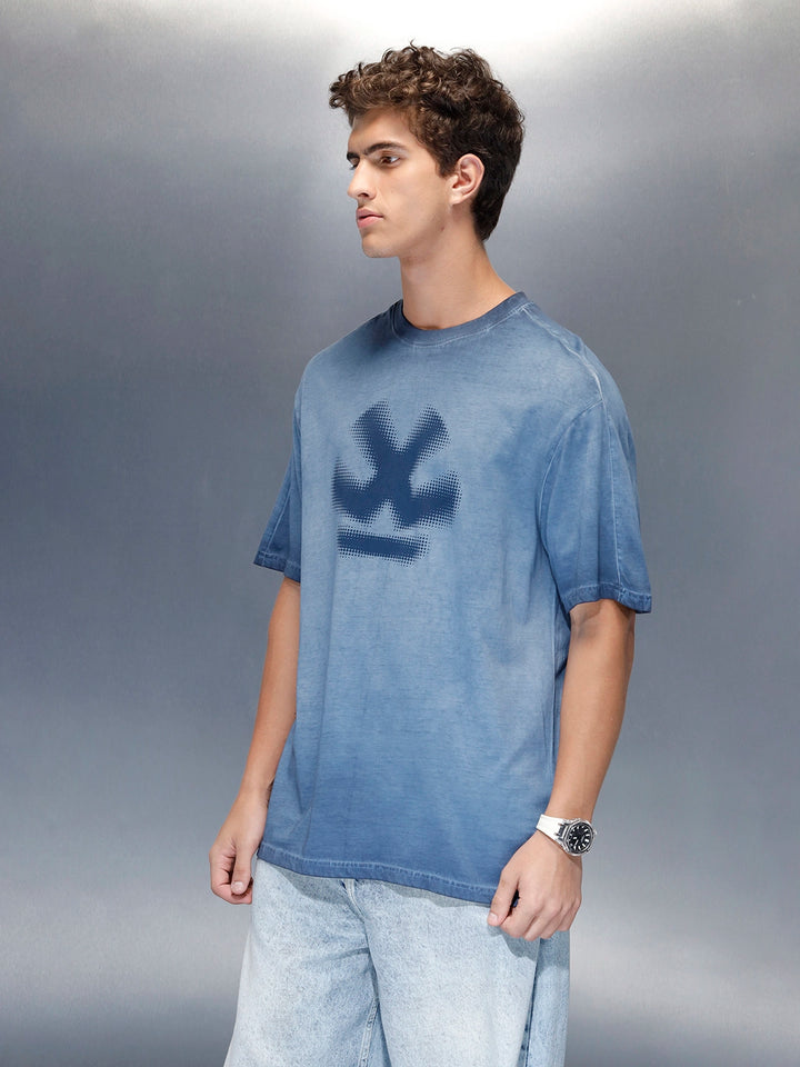Wrogn branded washed oversized fit t-shirt | Blue