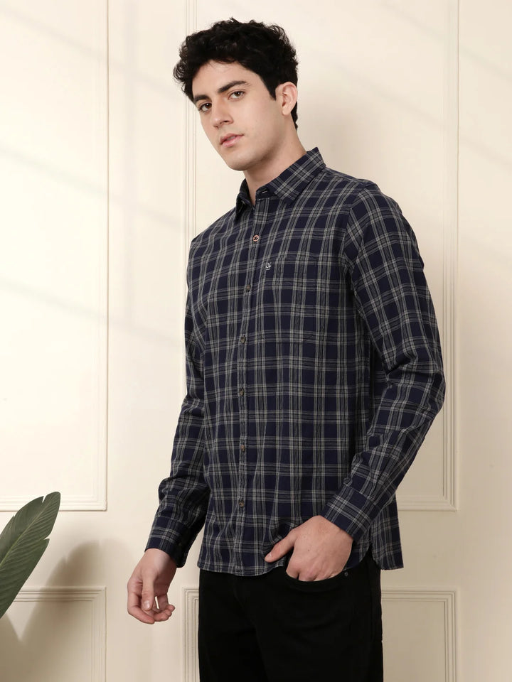 Checkered Full Sleeve Shirt in Navy Blue